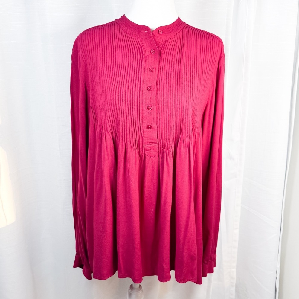 Sundance Womens Pleated Hi-Lo Tunic Blouse Pink Size M Flowy Boho Peasant Work